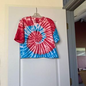 Red white and blue tie dye crop top